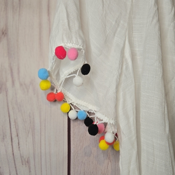 Mlle Gabrielle White Peasant Blouse with Multicolor Pom Poms Womens XL - Picture 4 of 9